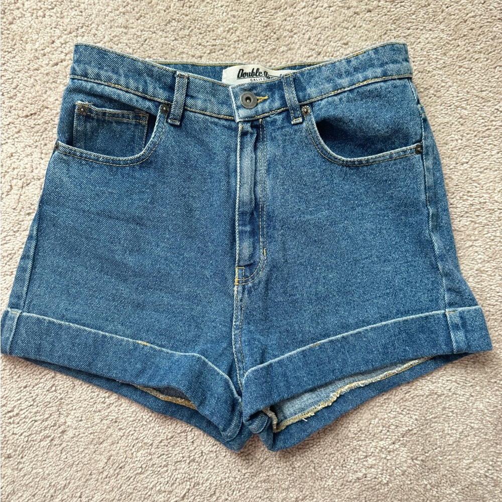 High Waist Blue Denim Shorts with Vintage Appeal
